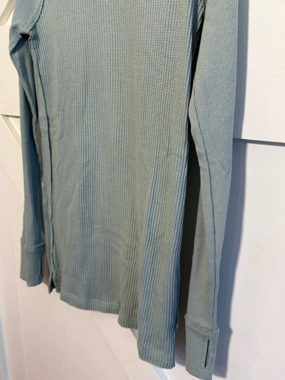 Free People NWT Waffle Knit Thermal Long Sleeve Top Sage Green Size Medium